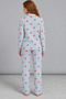 Women's Blue Cherry Patterned Gingham Long Sleeve Buttoned Pants Cotton Pajamas Set - 3