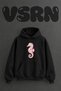 Seahorse Floral Design Pre-Printed Oversize Black Hooded Sweatshirt