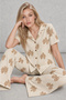 Women's Ecru Bow Patterned Shirt Collar Buttoned Short Sleeve Pants Pajama Set Home Wear - 2