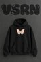 Butterfly Watercolor Design Pre-Printed Oversize Black Hooded Sweatshirt
