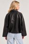 Women's Oversize Leather Jacket with Lined Pockets - Relax Fit, Zippered Belt Detail - 4