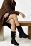 Women's Black Suede Drawstring Short Boots - Bellows Short Boots - 3