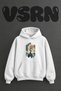 Japanese Agac Moon Design Pre-Printed Oversize White Hooded Sweatshirt