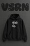 Folk Art Owl Design Pre-Printed Oversize Black Hooded Sweatshirt