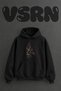 Abstract Horses Design Pre-Printed Oversize Black Hooded Sweatshirt