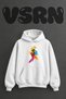 Colorful Dogs Design Pre-Printed Oversize White Hooded Sweatshirt