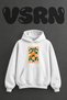 Orange Leaf Design Front Printed Oversize White Hooded Sweatshirt