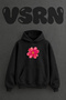 Pink Glitter Flower Design Pre-Printed Oversize Black Hooded Sweatshirt