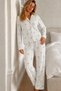 Women's White Bowknot Patterned Buttoned Shirt Collar Long Sleeve Pants Pajama Set - 6