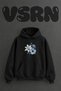 Lilyum Hibiscus Design Pre-Printed Oversize Black Hooded Sweatshirt