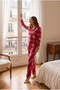 Women's Red Buttoned Comfortable Fit Pajama Set - 6