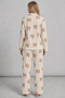 Women's Cream Bow Patterned Muslin Textured Crew Neck Long Sleeve Trouser Pajama Set - 4