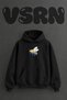 Colorful Bee Design Pre-Printed Oversize Black Hooded Sweatshirt