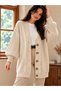 Beige Knitted Pattern Long Women's Cardigan