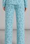 Women's Mint Green Heart Patterned Crew Neck Long Sleeve Trouser Pajama Set - 6