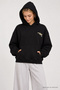 Hooded Printed Oversize Knitted Sweatshirt Lrn0080 Black - 3