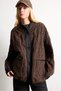 Relaxed Fit Crew Neck Leopard Print Snap Fastener Coat H8587Ax26Wn