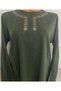 Er Clothing Winter Cotton Combed Cotton Blouse Long-Sleeve O-Neck Long-Sleeve Embroidery Green - 3
