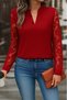 Women's Long Sleeve Lapel Button Detail Laced Sleeve Crepe Blouse - 3