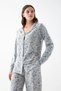 Women's Gray Patterned Buttoned Cotton Pajama Set - 4