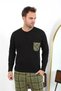 Men's Long Sleeve Combed Cotton Black Pajama Set