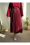 Elastic Waist Stoned Pleated Skirt - Burgundy - 2