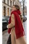 Red Shiny Glittery Tasseled Puff Thick Women's Scarf Shawl 45X180 cm - 2