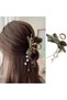 Lily of the Valley Metal Hair Claw Clip for Women and Girls,Large Flower Jaw Clamp with Tassel and Green Bow