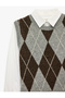Long Sleeve Layered Shirt Collar Diamond Patterned Sweater Pullover - 8