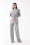 Women's Gray Patterned Buttoned Cotton Pajama Set