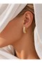 Curved Stone Gold Hoop Earrings - 3