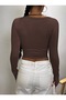 Diver Fabric Finger Detailed Crew Neck Blouse G-9134 - 5