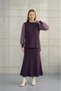 Crew Neck Sleeves Silk Cupra Snap Fastener Side Slit Tunic and Skirt Mercerized Fabric Two-Piece Set - 3