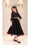 UAE National Day Black Cutwork Tulle Dress for Girls with Flag Trim - 3