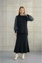 Crew Neck Sleeves Silk Cupra Snap Fastener Side Slit Tunic and Skirt Mercerized Fabric Two-Piece Set - 3