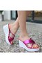 Pamela Fuchsia Skin Wedge Heel Slippers - 4