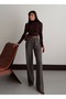 Women's Brown Herringbone Patterned High Waist Wide Leg Palazzo Fabric Trousers - 3