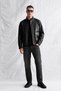 Men's Mati Hakim Collar Leather Coat with Large Pockets, Black - 2