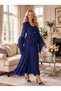 New Season Navy Blue Luxury Boxed Premium Lace Detailed Buttoned Design Long Sleeve Maternity Pajama Nightgown Set - 3
