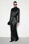 Opales Women's Black Blouse with Shoulder Pads and Belt Detail, Double-Breasted Closure - 2