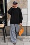 Black Crew Neck Oversize Long Women's Knitwear Sweater Mg2890 - 2