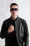 Men's Mati Hakim Collar Leather Coat with Large Pockets, Black - 4