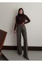 Women's Brown Herringbone Patterned High Waist Wide Leg Palazzo Fabric Trousers - 5