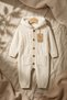 Ecru Knitted Baby Jumpsuit with Rabbit Ears and Plush Hood - 100% Soft Textured Winter Jumpsuit - 3