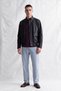 Men's Mati Hakim Collar Leather Coat with Large Pockets, Navy Blue - 4
