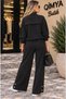 Şans Li̇fe Women's Collar and Cuff Snap Detail Pleated Pants and Top Two-Piece Set - 8