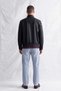 Men's Mati Hakim Collar Leather Coat with Large Pockets, Navy Blue - 6