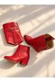 Dakota Red Leather Belt-Detail Removable 6 cm Heel Women's Boots - 4