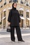 Mira Shoulder Buttoned Oversize Modal Trousers Suit Black - 5