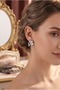 Brass silver color zircon stone heart model bow earrings. - 2